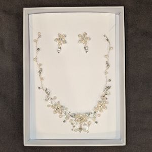 Crystal and Pearl Floral Earring and Necklace Set